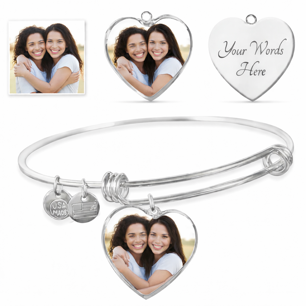 Best Friend Birthday 'Never Apart' Custom Photo Heart Bangle