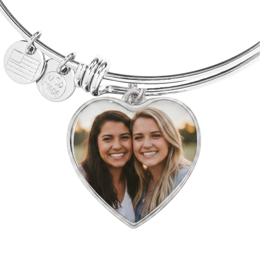 Best Friend Birthday 'Never Apart' Custom Photo Heart Bangle