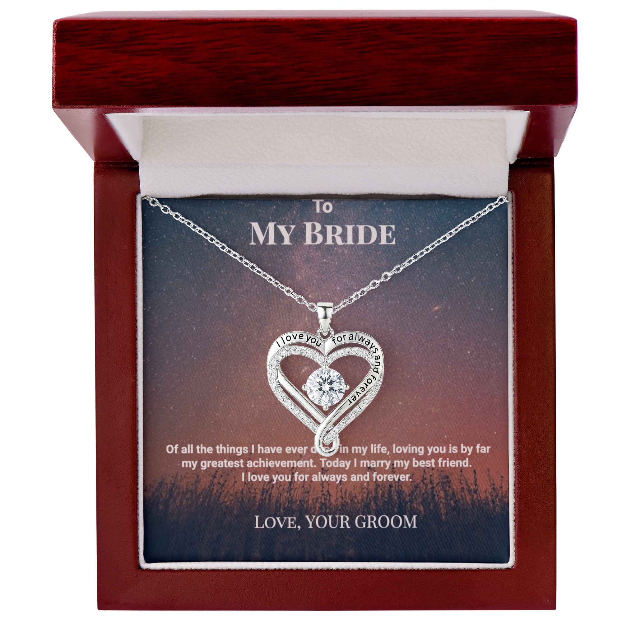 Bride 'Love You Always' Heart Necklace, Card & Gift Box from Groom | Wedding Day