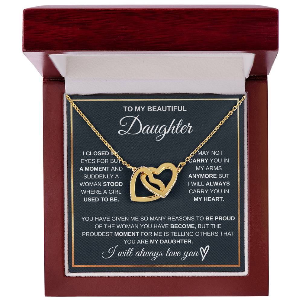 Daughter 'Proudest Moment' Interlocking Hearts Necklace, Card & Gift Box from Dad
