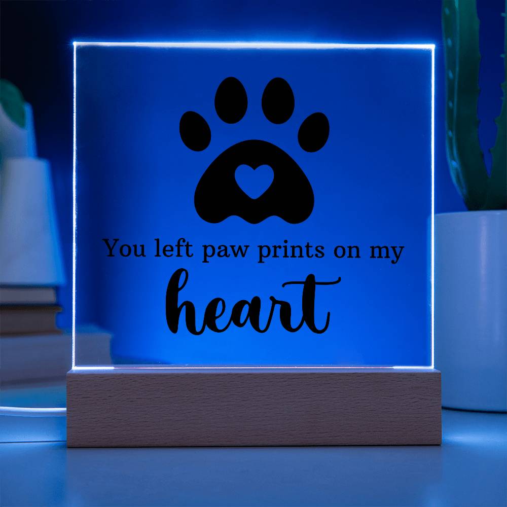 Paw Prints on My Heart Pet Memorial Acrylic Plaque & LED Base