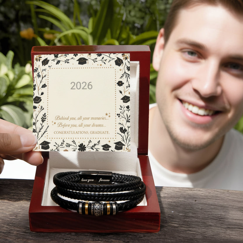 Boyfriend Graduation 'Love You Forever' Leather Bracelet with Card & Gift Box from Partner