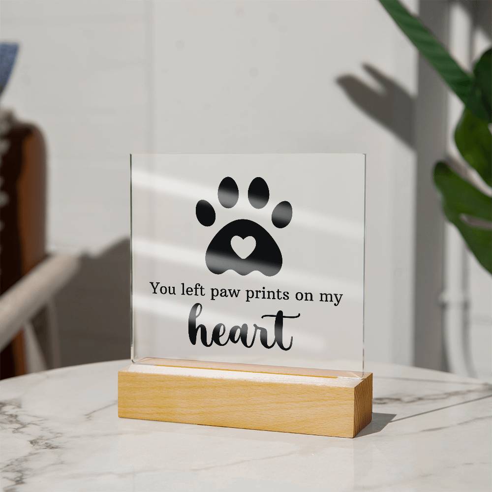 Paw Prints on My Heart Pet Memorial Acrylic Plaque & LED Base