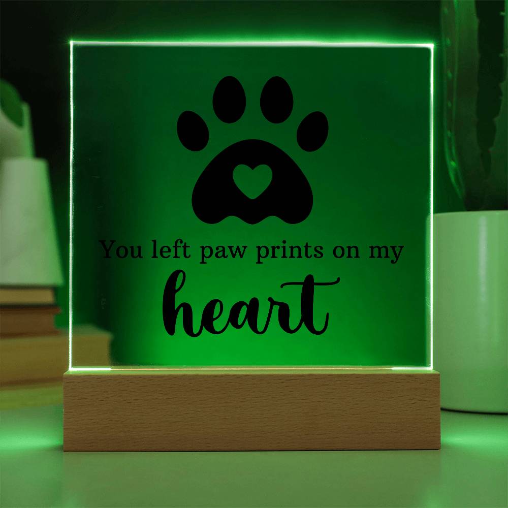 Paw Prints on My Heart Pet Memorial Acrylic Plaque & LED Base