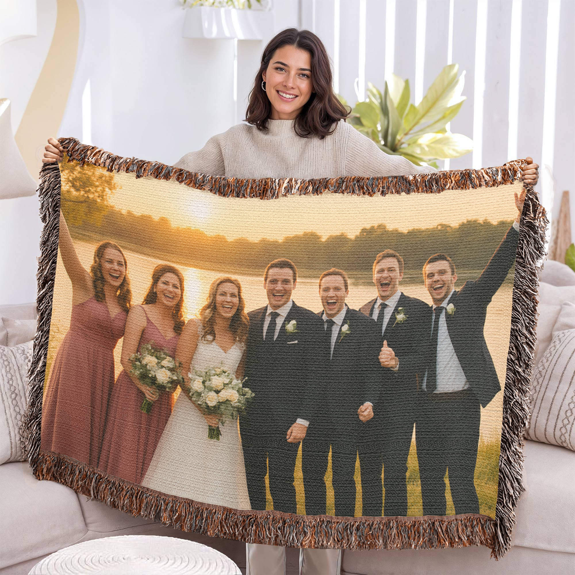 Bride & Groom 52"x37" Personalized Heirloom Photo Woven Blanket | Wedding Gift for Couple | Bridal Party Gift