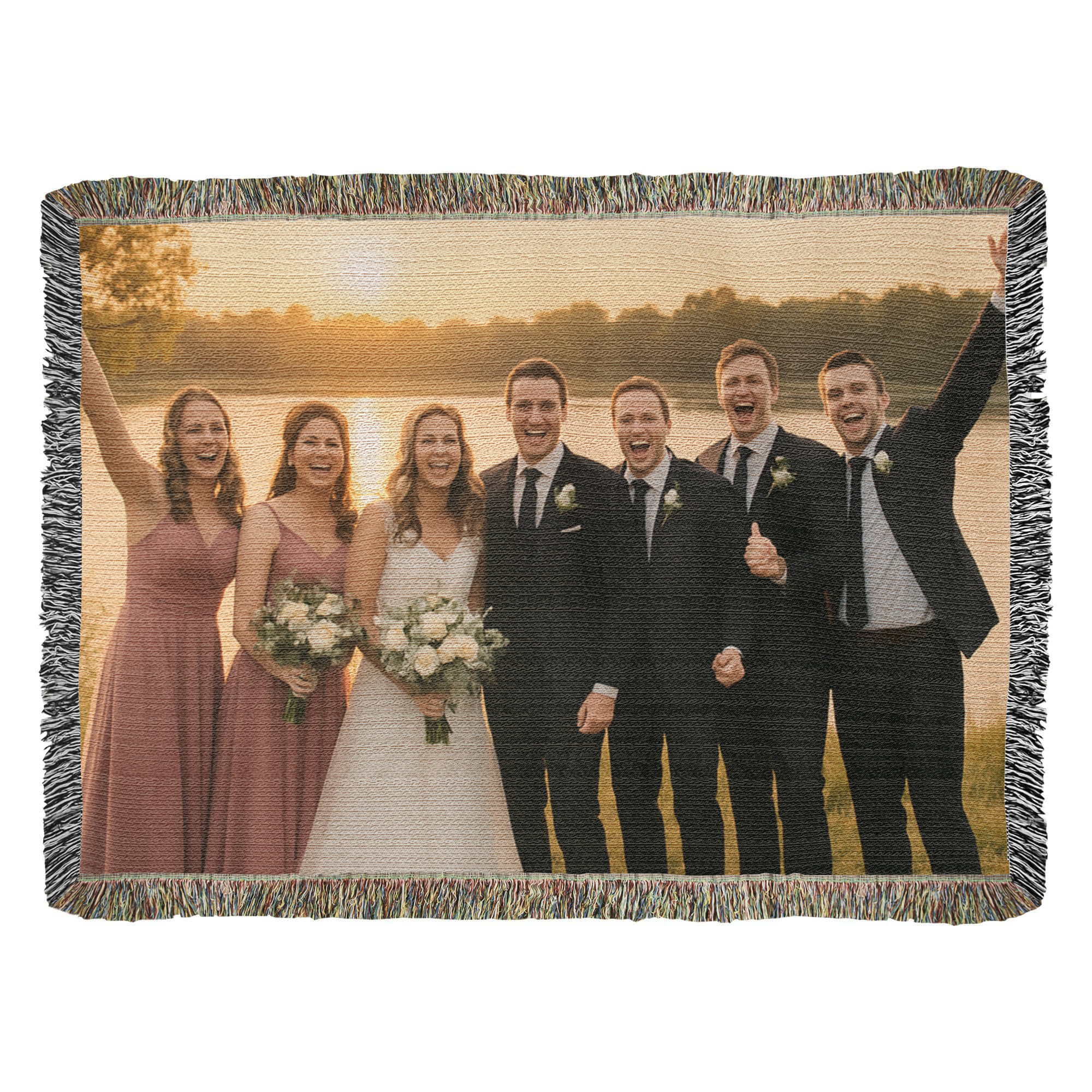 Bride & Groom 52"x37" Personalized Heirloom Photo Woven Blanket | Wedding Gift for Couple | Bridal Party Gift