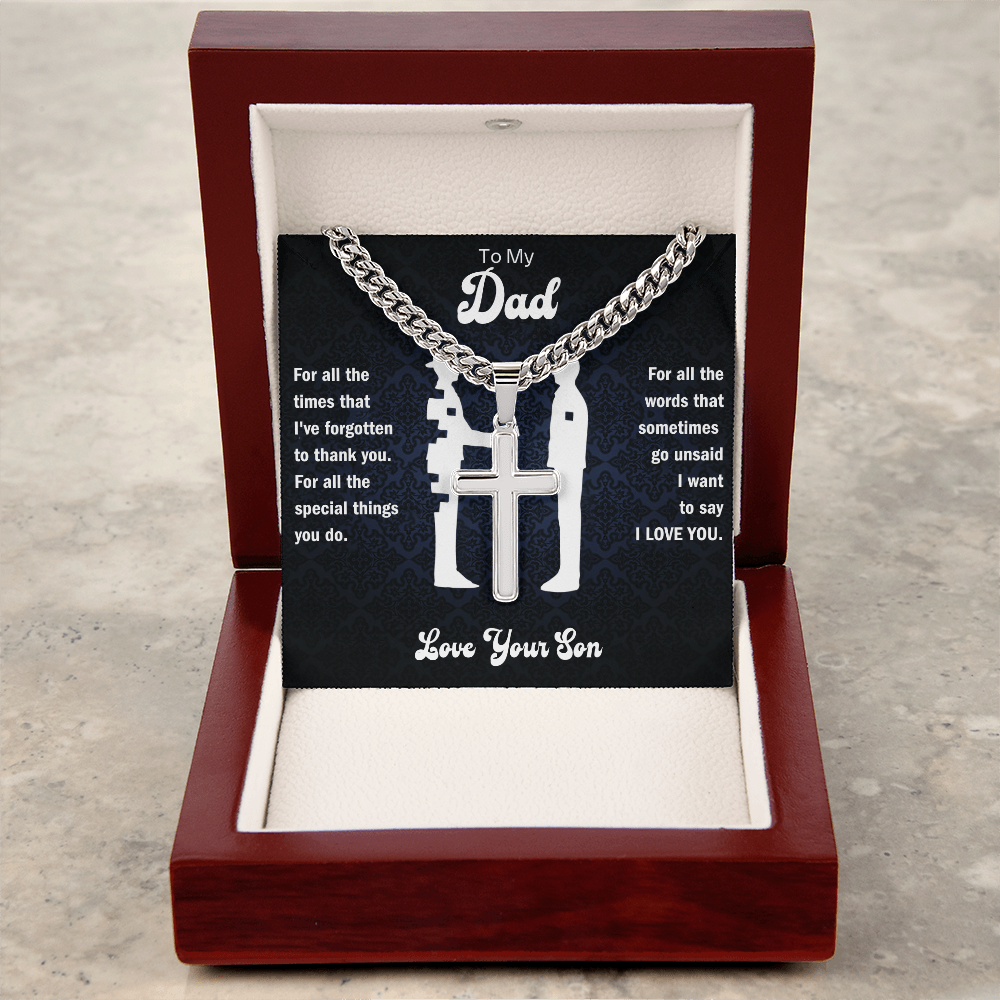 Dad 'Words That Go Unsaid' Cross Necklace, Card & Gift Box from Son
