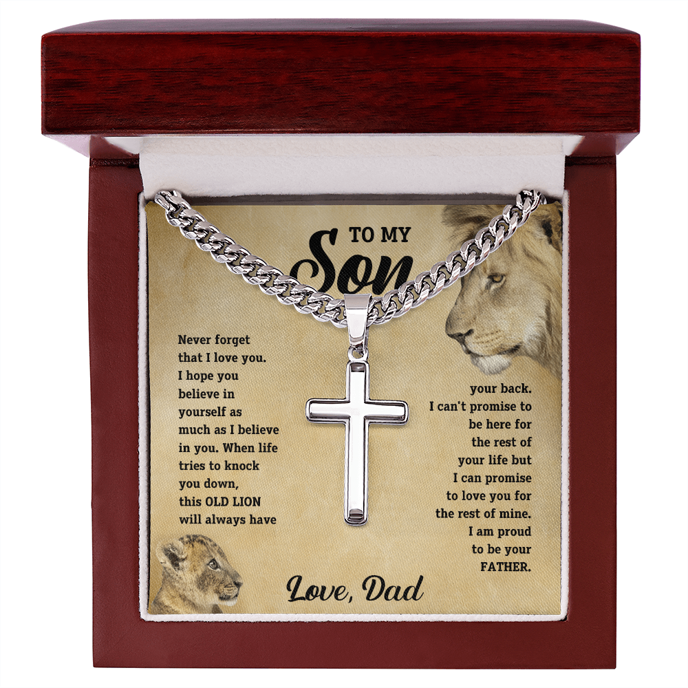 Son 'This Old Lion' Cross Necklace, Card & Gift Box from Dad