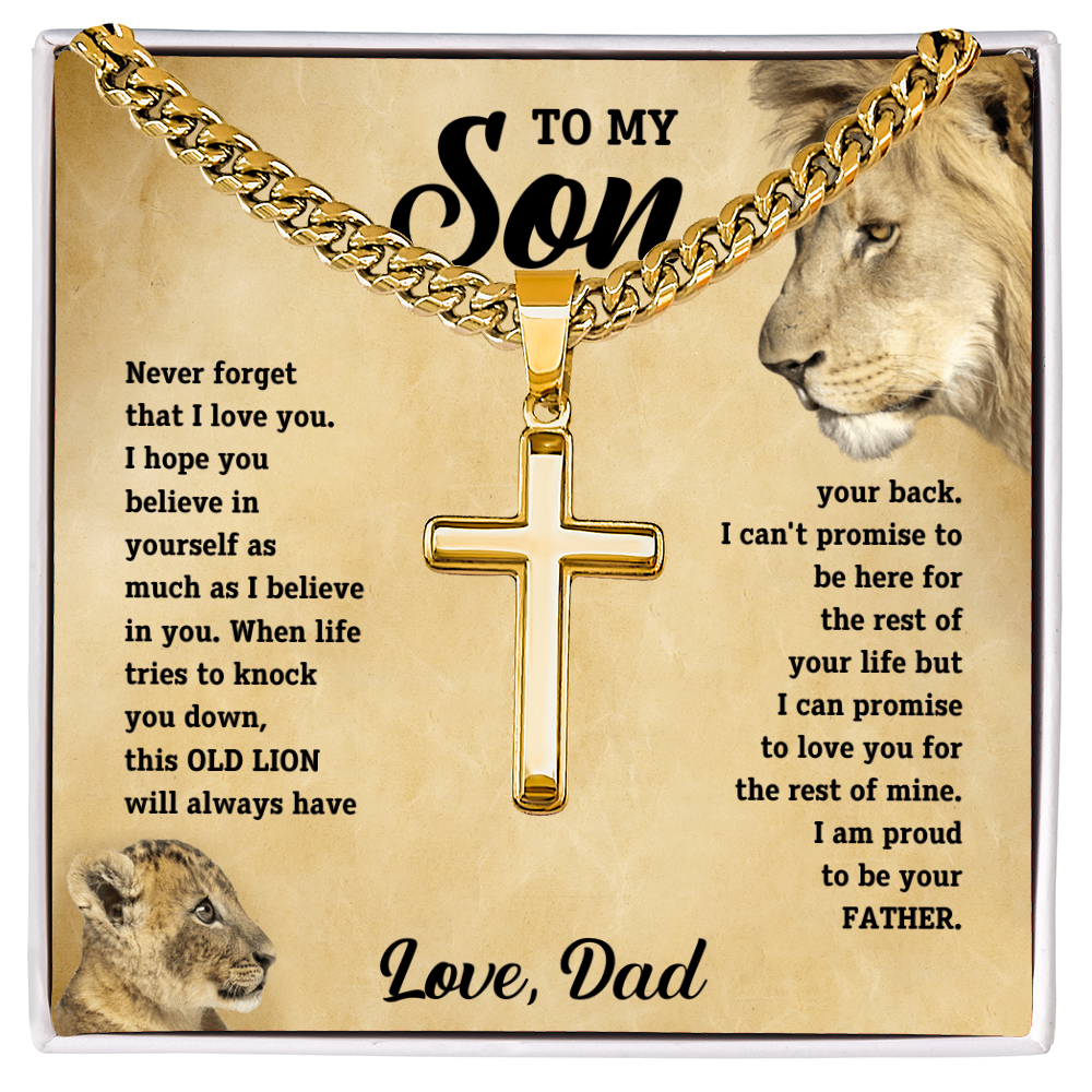 Son 'This Old Lion' Cross Necklace, Card & Gift Box from Dad