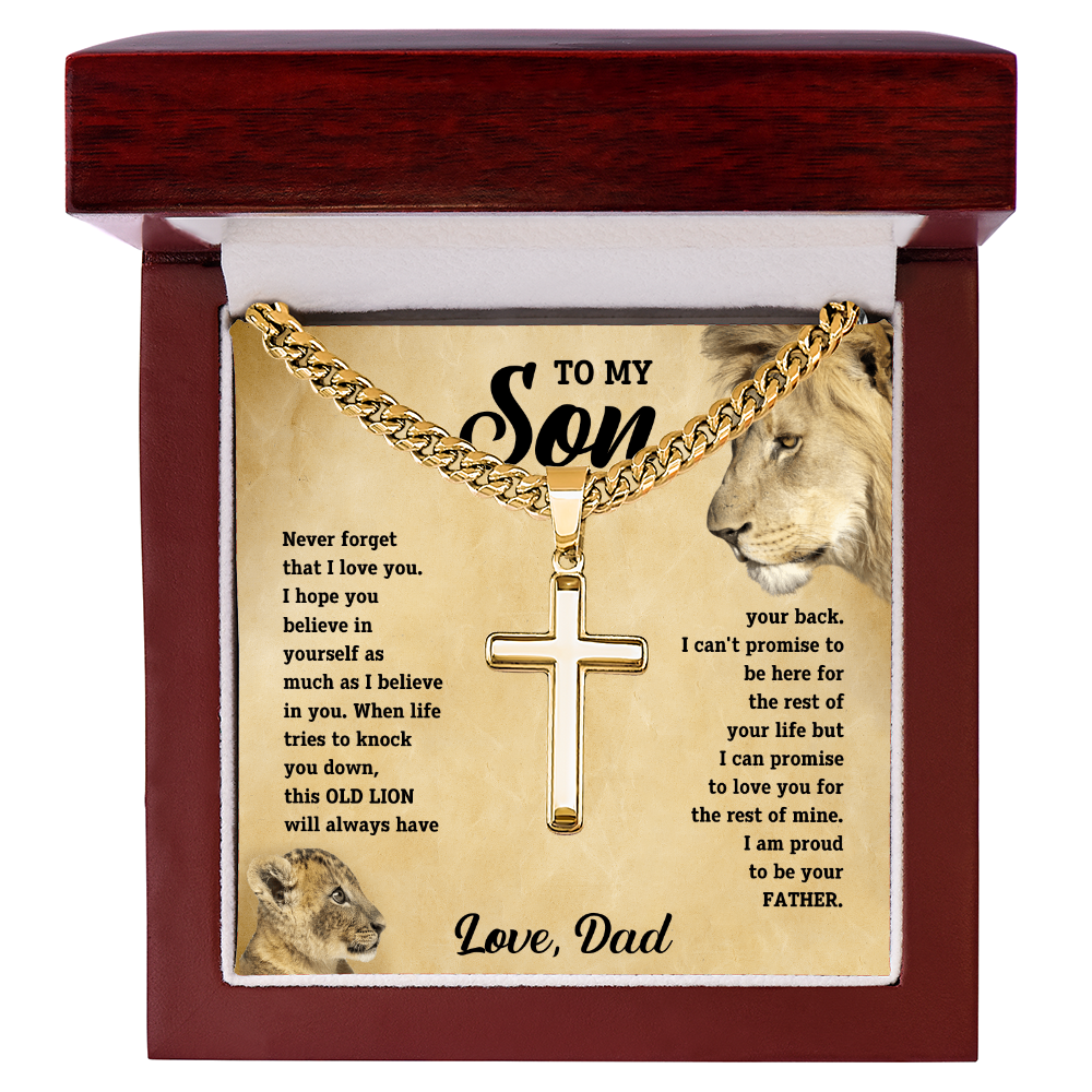 Son 'This Old Lion' Cross Necklace, Card & Gift Box from Dad
