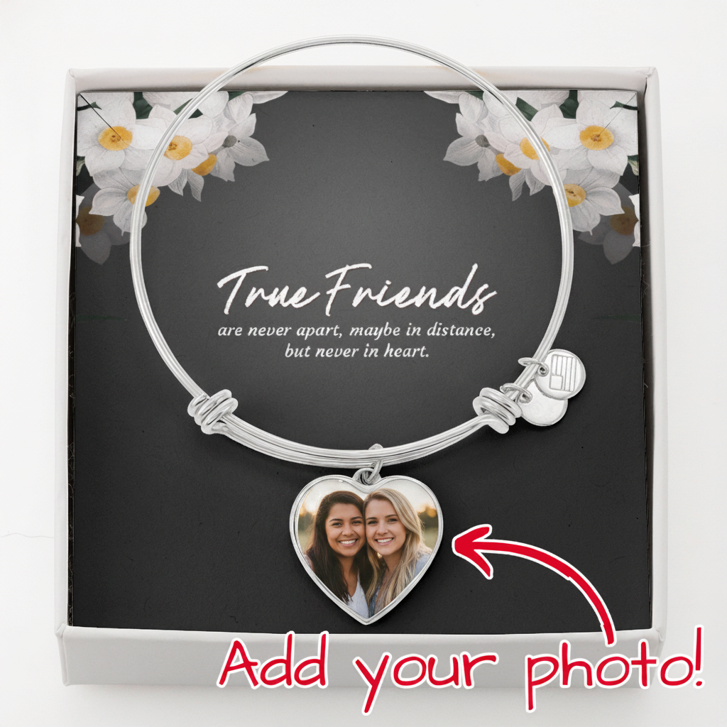 Best Friend Birthday 'Never Apart' Custom Photo Heart Bangle